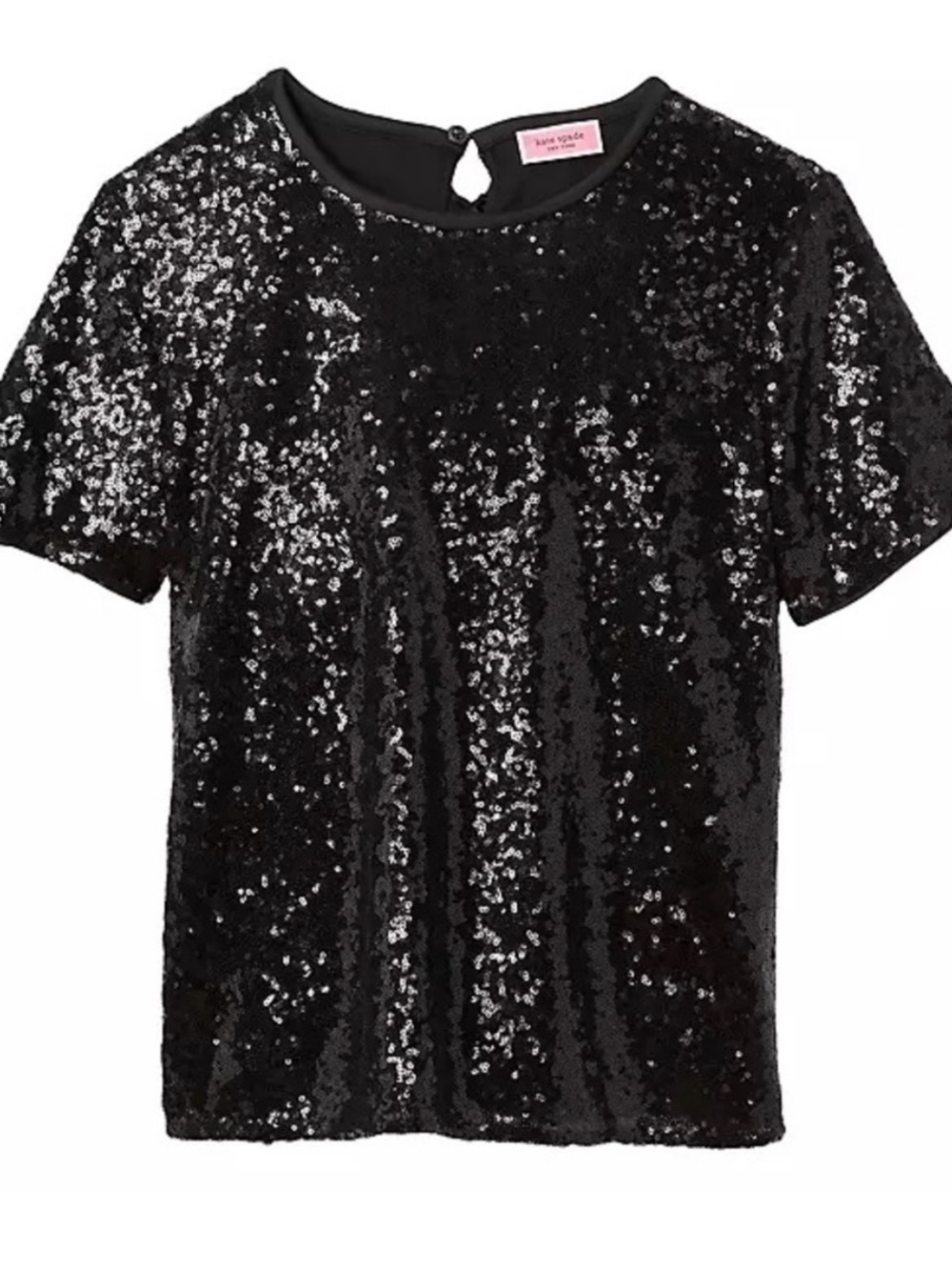kate spade Black Sequined Short Sleeve Top with Crew Neck